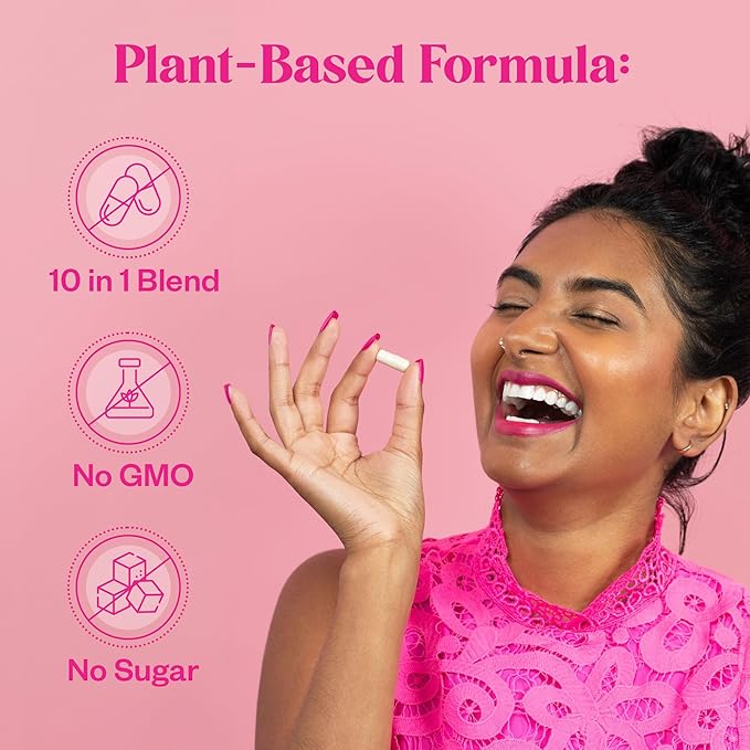 My Happy Flo PMS Support Supplement for Women with Iron PMS Relief Hormone Support for Women 10-in-1 PMDD Supplements for Women | DIM &amp I3C Indole-3-Carbinol for Cramp Relief Heavy Flow - 60 Ca