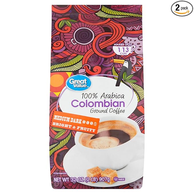 Great Value 100% Arabica Colombian Medium Dark Ground Coffee - 32 oz. (Pack of 2)
