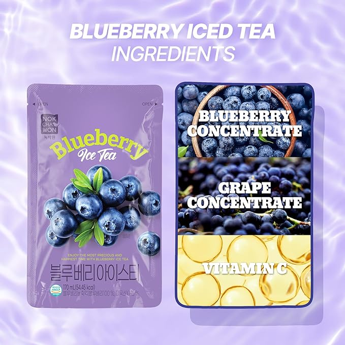 [Nokchawon] Korean Blueberry Iced Tea Pouch - Ready to Drink Fruit Tea for Ice Cups - Refreshing Blueberry Juice Base for Cocktails and Mocktails - Premium K-Drink Packs 10 Count