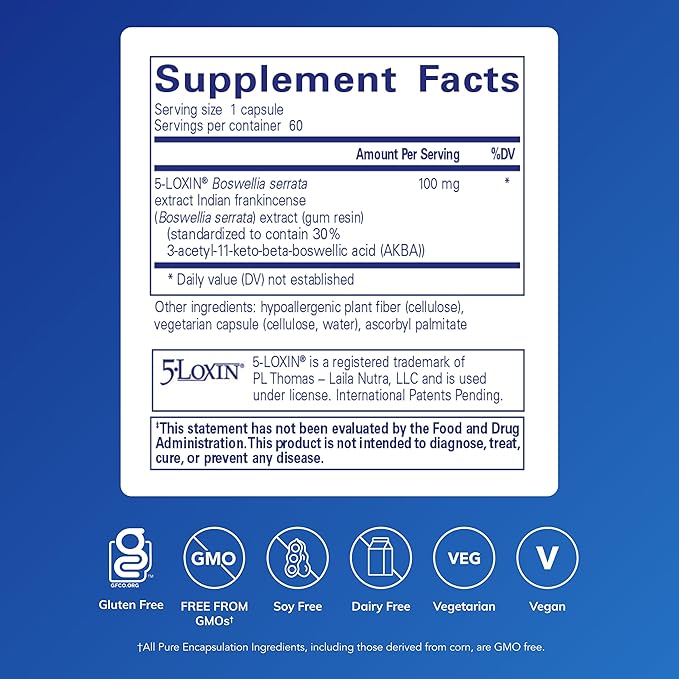 Pure Encapsulations Boswellia AKBA - Supports Joint Health Colon Immune System Gastrointestinal Tract &amp Cell Health* - with 5-LOXIN Boswellia Extract - Vegan &amp Non-GMO - 60 Capsules