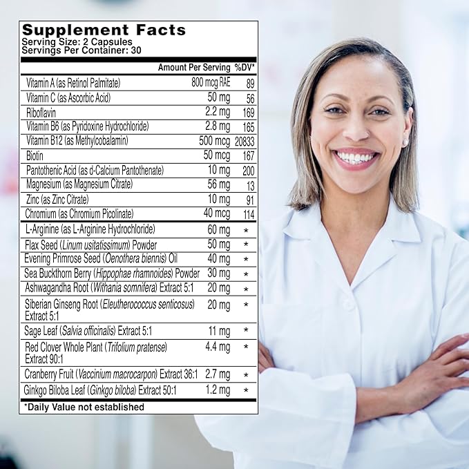 Health &amp Her Menopause Supplements for Women - Multi-Nutrient Support Menopause Vitamins for Energy Bones Muscles Skin &amp Hair Vegan Gluten-Free Non GMO (60ct - 1 Month)