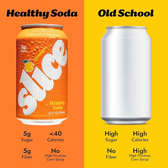 Slice Healthy Soda Orange Prebiotic &amp Probiotic Soda Pop 5g Fiber 40 calories 12 fl oz 12 Pack
