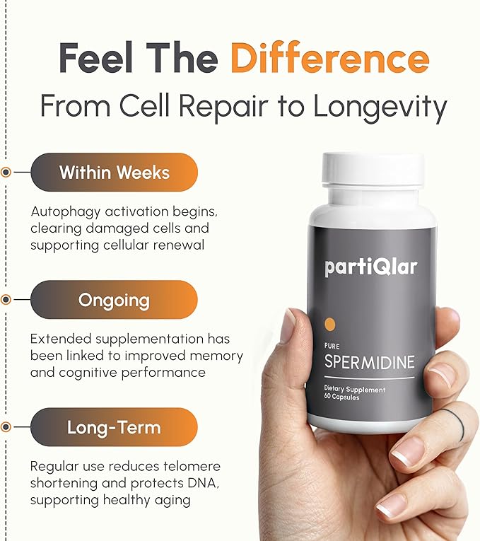 Spermidine Supplement 8mg - High Purity Wheat Germ Extract for Autophagy &amp Cellular Renewal - Advanced Anti-Aging &amp Longevity Support - 60 Veggie Capsules