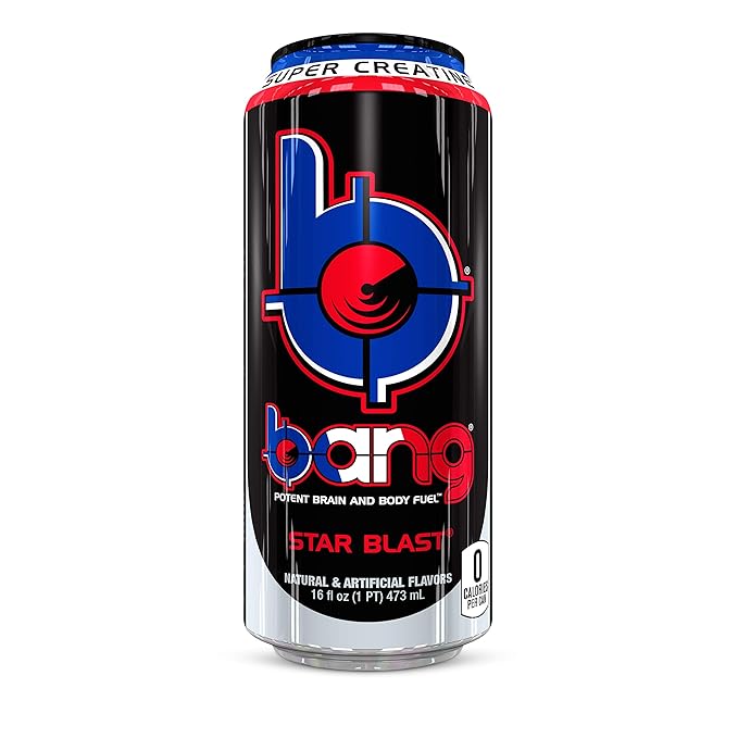 Bang Star Blast Energy Drink 0 Calories Sugar Free with Super Creatine 16oz 4 Count