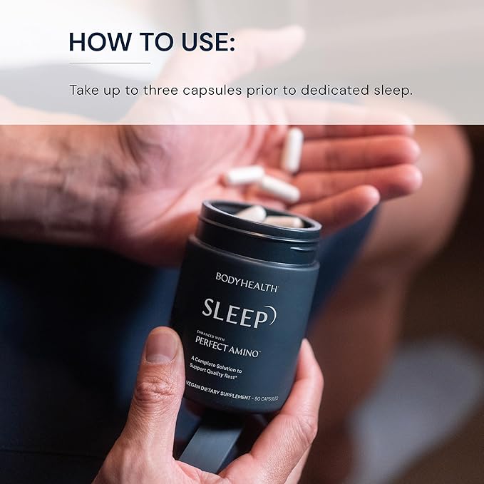 BodyHealth Sleep Sleep Aid and Supplement for Adults with 3 mg Melatonin Non-Habit Forming Pills Enhanced with PerfectAmino - 90 Capsules