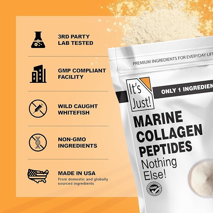 It's Just! Marine Collagen Peptides Powder - Unflavored Gluten Free Non-GMO Heavy Metal Tested - 20oz