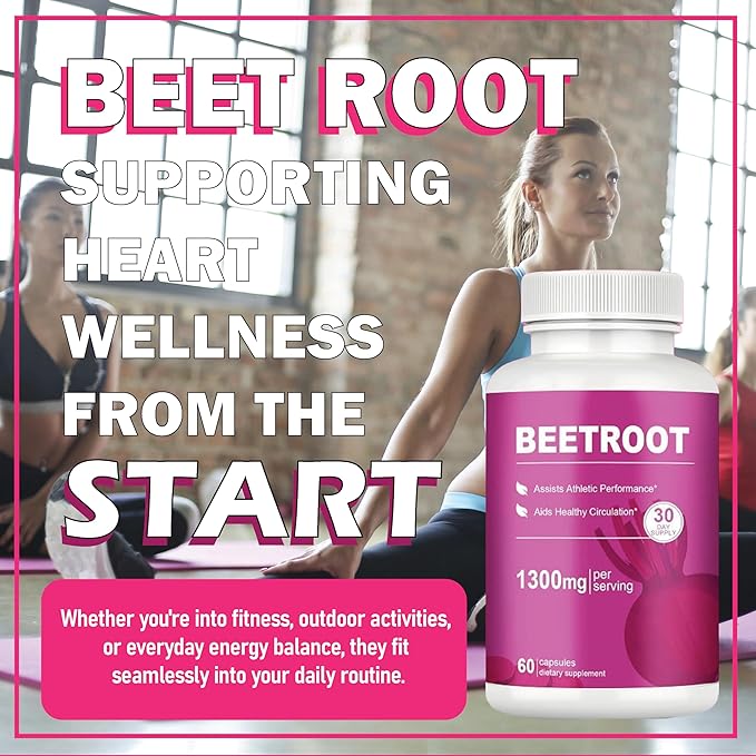 Beet Root Capsules – 1300mg Beetroot Powder for Natural Energy &amp Endurance Support Non-GMO 60 Capsules 30-Day Supply (2pcs)