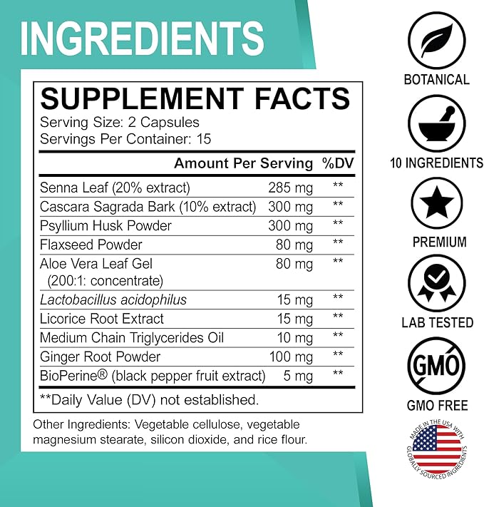 Collagen Peptides &amp Colon Cleanse Detox - 15 Day Colon Cleanse Pills &amp Ginger - Multi Collagen for Women &amp Men Complex Capsules Skin Hair &amp Nails - Bowel Movement Supplements for Sto