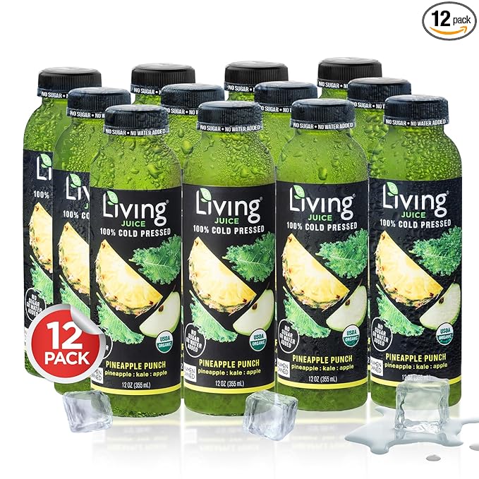 O2 Living Juice Cold Pressed Drink - Pineapple Punch Organic Juice Pack - No Added Sugars or Water Naturally Sweetened from Fruits Rich in Nutrients &amp Vitamins - Non-GMO - 12 fl oz - 12 Pack