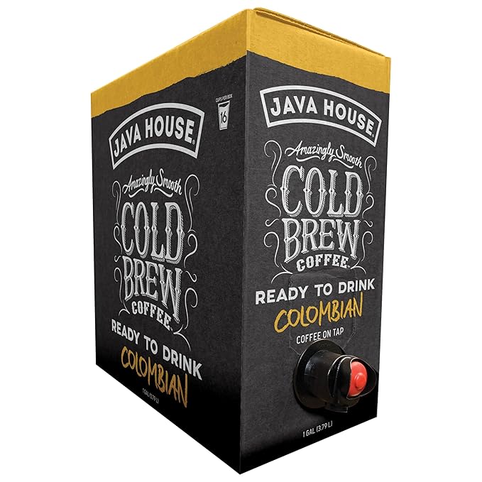 Java House Cold Brew Coffee on Tap (Pack of 2) – Premium 100% Arabica Medium Roast – Smooth Colombian Flavor with Chocolate &amp Caramel Notes – 1 Gallon Box (16 Servings) – Ready to Drink No Brewin