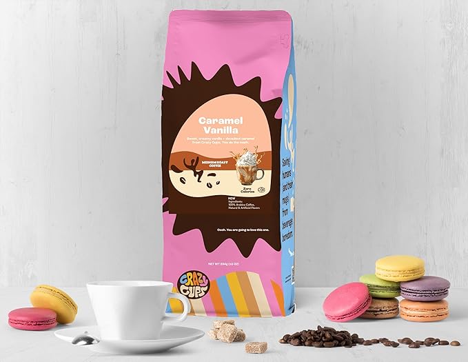 Crazy Cups Flavored Ground Coffee Caramel Vanilla For Brewing Flavored Hot or Iced Coffee 3 Pack