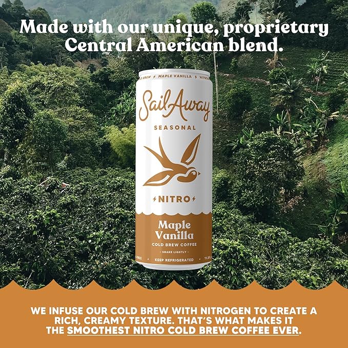 Sail Away Coffee Cold Bew Coffee Cans Maple Vanilla - Smooth Less Acidic Gluten-Free Dairy-Free 11.5 Ounce (Pack of 12)