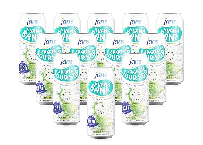 JANS Sparkling Soursop Soda Drink 16.9 oz (Pack of 12) Guanabana Soda Drink |100% Pure Soursop Graviola | NOT From Concentrate Refreshing Taste of the Tropics