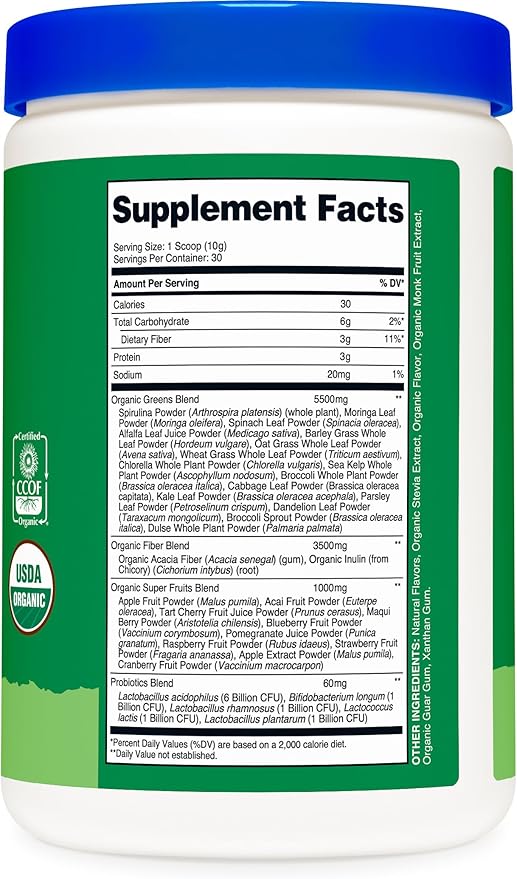 Nutricost Organic Super Greens Powder (30 Servings) - Superfood Supplement Drink Mix (30 Servings No Flavor Added)