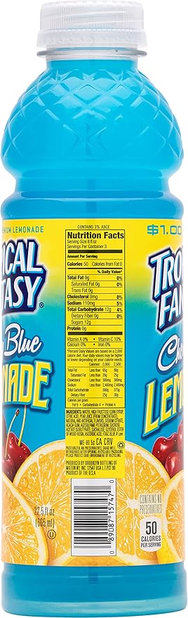 TROPICAL FANTASY Cherry Blue Lemonade 22.5 Ounce (Pack of 24)