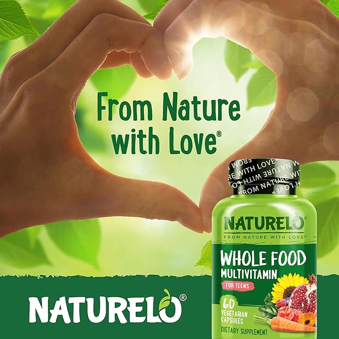 NATURELO Multivitamins for Teenage Girls/Boys 60 Capsules Whole Food Multivitamin with Minerals Non-GMO Vegetarian