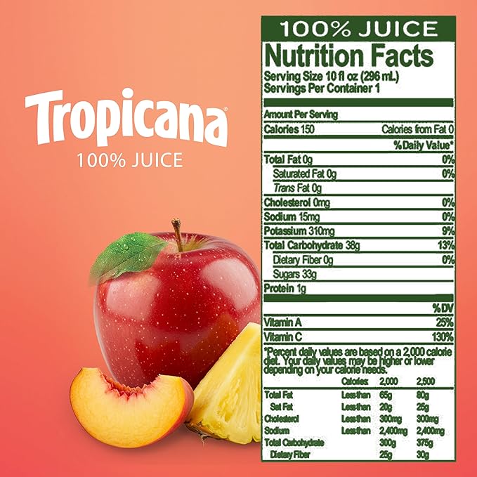 Tropicana 100% Pineapple Peach Mango Juice Single Serve 10 Fl Oz Bottles (Pack of 24) - Real Fruit Juice Vitamin C B &amp E Rich No Added Sugars No Artificial Flavors