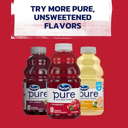 Ocean Spray® Pure Unsweetened Cranberry 100% Cranberry Juice From Concentrate 32 Fl Oz Bottle (Pack of 8)