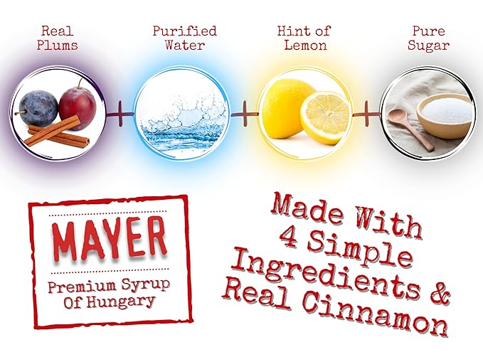 Mayer Premium Cinnamon Plum Syrup – Award-Winning All-Natural Vegan Gluten-Free Made with 100% Real Fruits (16.9oz) Perfect Coffee Syrup &amp Cocktail Syrup No Artificial Additives (1 Pack)