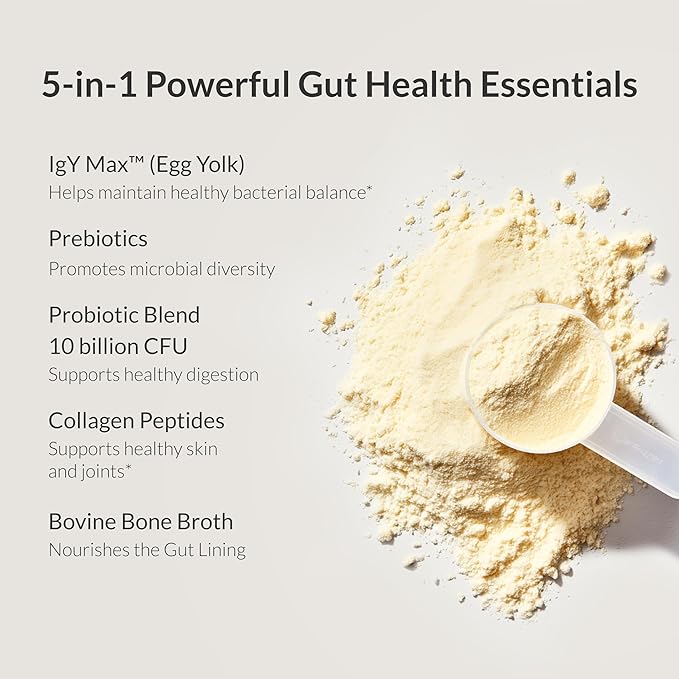 Microbiome Breakthrough™ Gut Support Powder – Vegetarian Vanilla – With Probiotics Prebiotics and IgY Max® – Source of L-Glutamine – Supports Digestive Comfort Gas &amp Bloating Relief 30 Servings