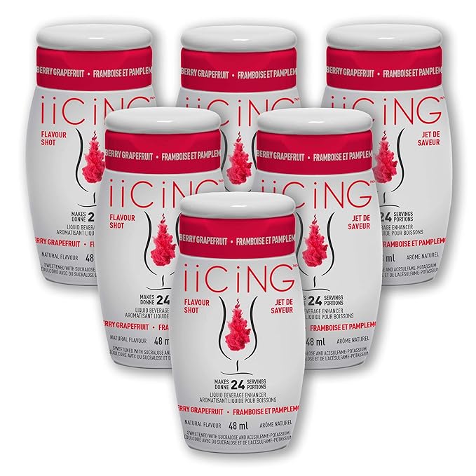 iiCiNG Flavour Shot – Raspberry Grapefruit - All Natural flavours | Zero Calories | 1 bottle | 48ml | 24 servings | You’re in control of your own flavour | All you need to do is squirt | 6 pack