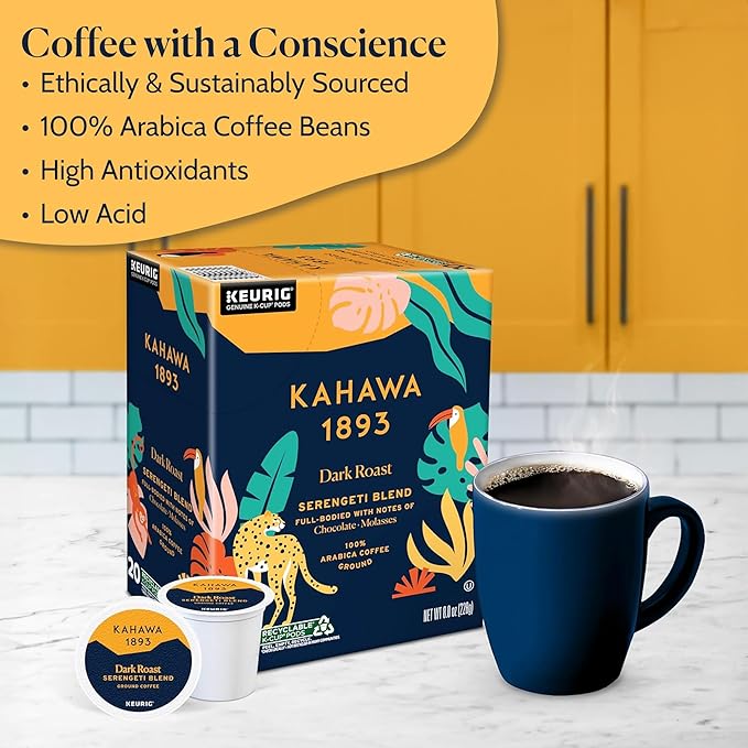 Kahawa 1893 Variety Pack Coffee K-Cup Pods - Safari &amp Serengeti Blend (40 Count) - As Seen on Shark Tank 2 Boxes Medium Roast + 2 Boxes Dark Roast Ethically &amp Sustainably Sourced
