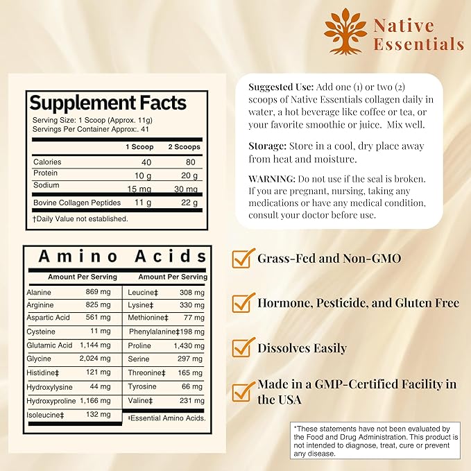 Multi Collagen Peptides Powder Grass Fed - Hydrolyzed Type I III - Hair Skin Nails Joints - 16oz