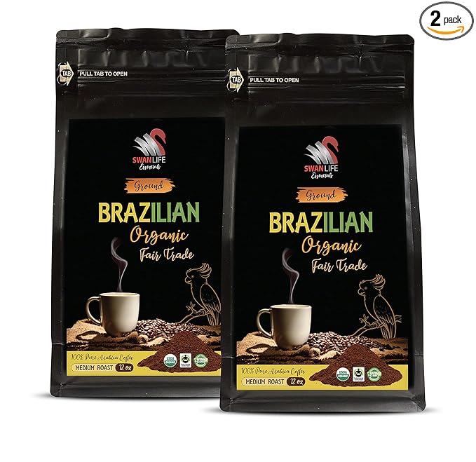 brazilian coffee - BRAZILIAN GROUND COFFEE ORGANIC 100% Arabica Medium Roast low acidity Fair Trade non gmo - organic coffee medium roast 2 Bags (24 Oz)