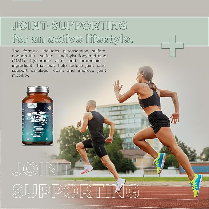 All in Collagen Type 2 Complex - Advanced Joint Support with Glucosamine Vitamin D3 K2 C &amp Minerals for Joint Mobility Bone Strength - 60 Tablets