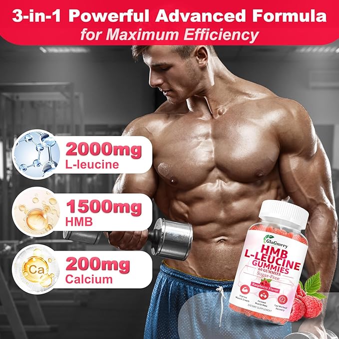2 Pack HMB and Leucine Gummies 3500mg HMB &amp Leucine Amino Acid for Muscle Growth Muscle Relief HMB Supplements for Men &amp Women Vegan Non-GMO Raspberry Flavor 120 Count