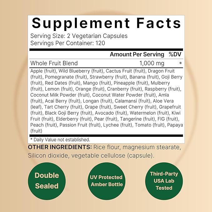 Fruit and Veggies Supplement – 480 Total Vegetarian Capsules | Balance of Natural 40 Whole Fruits &amp Veggies Blend | Fresh Superfood Formula with Vitamins and Minerals – Non-GMO