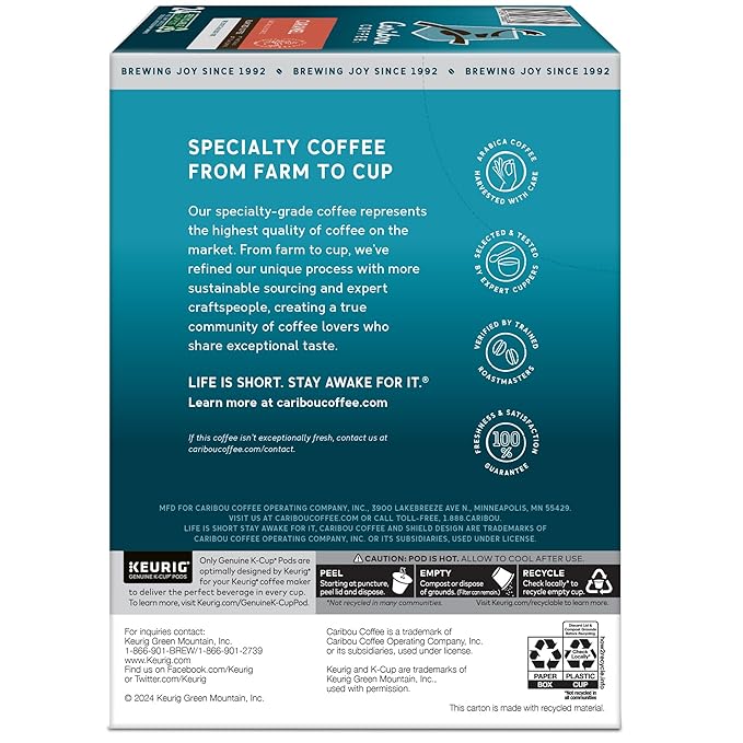 Caribou Coffee Caramel Flavored Coffee Single Serve Keurig K-Cup Pods Medium Roast Coffee 96-Count Box (Pack of 4)