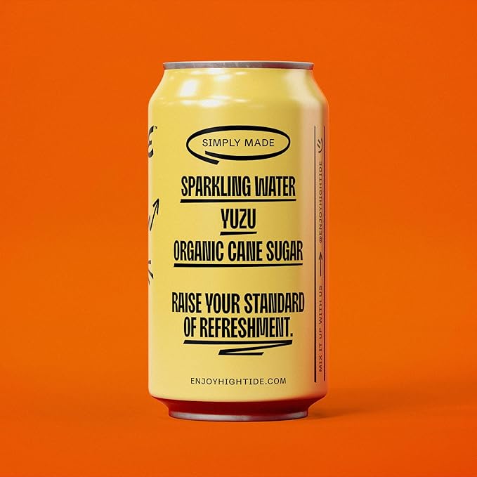 High Tide Yuzu Sparkling Juice - Flavored Carbonated Water Beverage 46 Calorie per Can Made with Real Yuzu Juice (Not from Concentrate) Lightly Sweetened with Organic Cane Sugar - 12 Fl Oz per Can