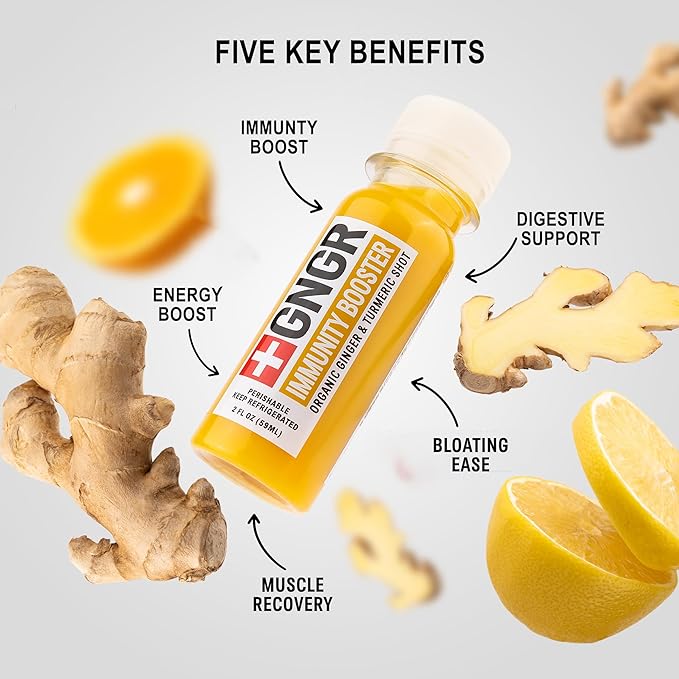 GNGR 24 Shots Variety Pack of Organic Cold-Pressed Ginger Shots – 4 Target Formulas with Peruvian Ginger High-Absorption Turmeric &amp Vitamin C for Immunity Digestion &amp Detox – 2 fl oz (Pack