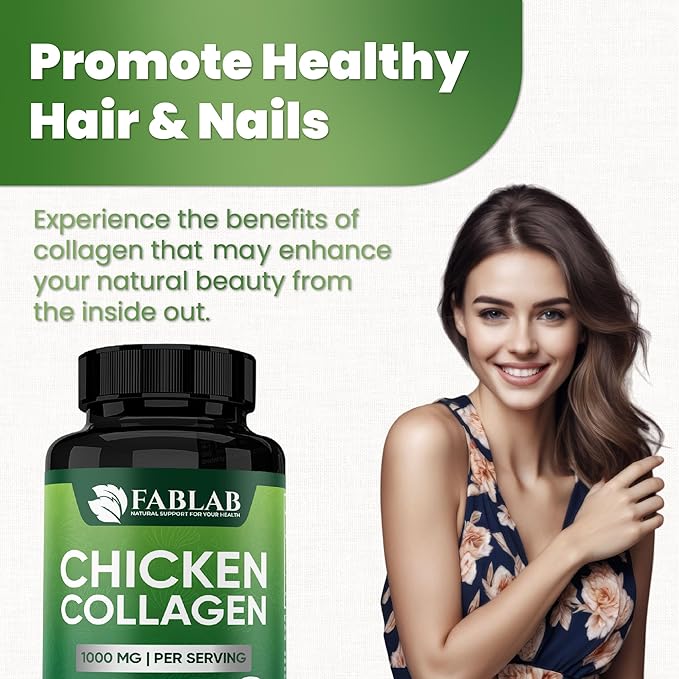 FabLab Chicken Sternum Cartilage Type II Collagen Capsules - Nutritional Supplement for Joints-1000mg per Serving - Non-GMO Anti-Aging Dietary Product with Hydrolyzed Peptides- 100 Capsules