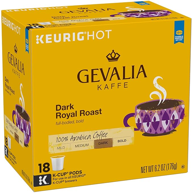 GEVALIA Dark Royal Roast Coffee K-CUP Pods 6.2 oz 18 Count