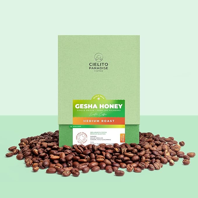 Medium Roast Gesha Honey Coffee - Whole Bean from Garzón Huila Colombia Single Origin Exotic Notes of Mandarin Tangelo Strawberry &amp Grape 12oz