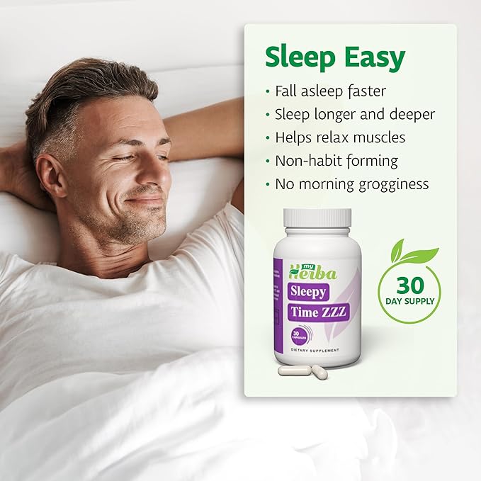 My Herba Sleepy Time ZzZ Supplement - Vegan Formula with Melatonin Magnesium Glycinate and L-Theanine Fast Acting Natural Sleep Aid for Adults Nighttime Relaxation and Calm Support 30 Capsules