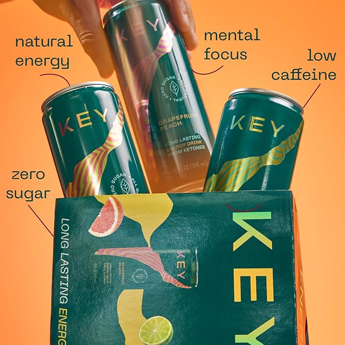 KEY 24-Pack Combo Bundle - Ketone Energy Drink - Variety Pack 12pk &amp Ginger Lime 12pk - Sugar Free All Natural Long Lasting Energy