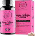 Vegan Collagen Builder w/ Hyaluronic Acid – Hair Skin and Nails Vitamins for Youthful Glow | Keratin &amp Elastin Booster | Bones Cartilage Tendons | Vitamin A L-Lysine | Vegetarian | Non-GMO 60