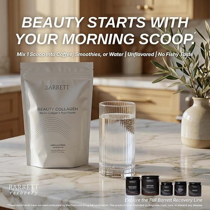 Barrett Beauty Collagen Powder Unflavored Marine Collagen Supplement with Pearl Powder Supports Hair Skin Nails &amp Daily Beauty Routine