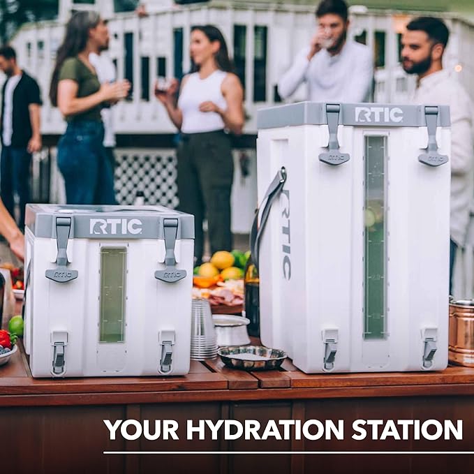 RTIC Halftime Water Cooler Portable Carrier Container Drink Beverage Dispenser Stackable with 2 Taps Bottleless BPA-Free for Sports Camping BBQ Parties Picnic &amp More White
