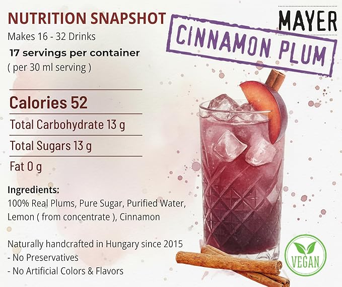 Mayer Premium Cinnamon Plum Syrup – Award-Winning All-Natural Vegan Gluten-Free Made with 100% Real Fruits (16.9oz) Perfect Coffee Syrup &amp Cocktail Syrup No Artificial Additives (1 Pack)