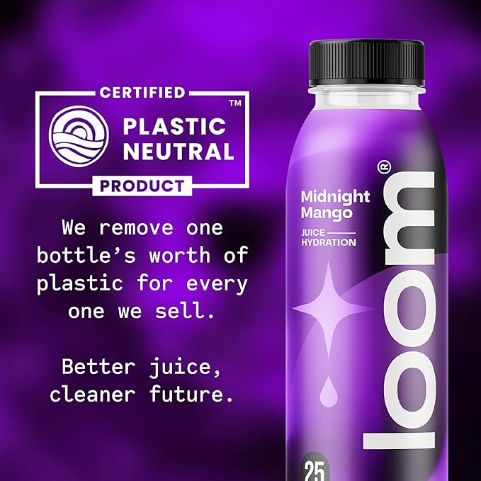 Midnight Mango Juice Drinks by Loom Low Sugar Juice Real Fruit No Added Sugar Healthy Hydration 30 Calories 12 oz bottles 12 pack