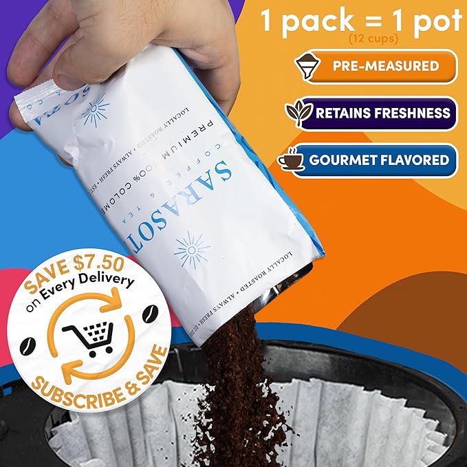 Coffee Packets Sampler – Coffee Variety Pack Ground Coffee Gift Set Medium Dark &amp Flavored Roast Low Acid Gourmet Pre-Measured Packs for 12-Cup Brewers 2oz Individual Bags