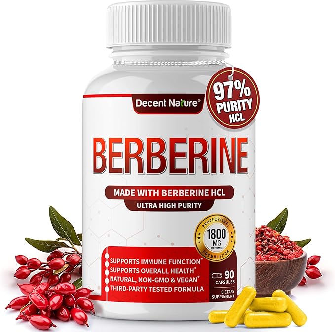 Berberine Supplement 1800mg - Premium Berberine HCl 97% High Purity Supports Immune System High Potency Hydrochloride &amp Extract Activates AMPK &amp GLP-1 Non-GMO Vegan for Men Woman 90 Capsu