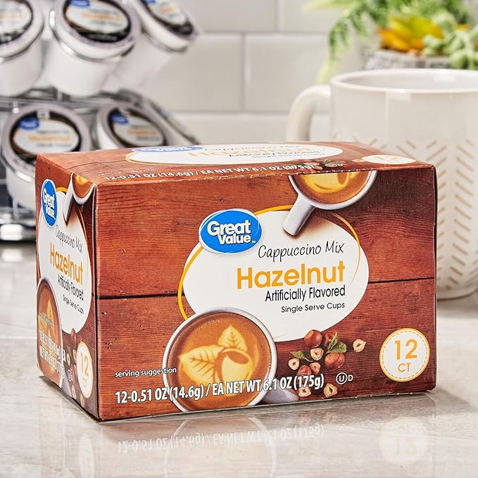 Great Value Cappuccino Coffee and Hot Drink Single Serve Pods 12 Count (Hazelnut Cappuccino Pack of 3)
