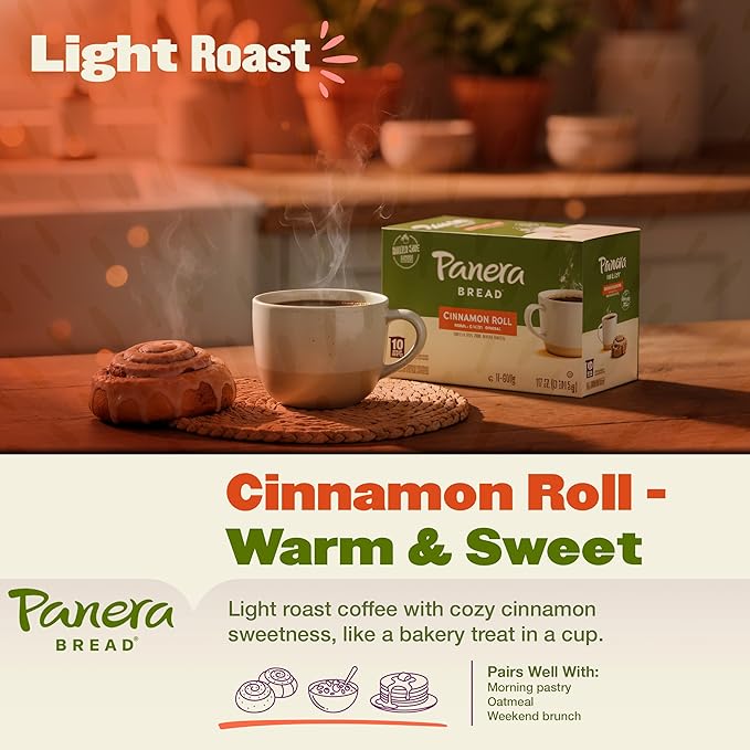 Panera Bread Cinnamon Roll Coffee Cups - Medium Roast Single Serve Pods 100% Arabica No Artificial Flavors Bakery-Cafe Inspired Keurig Compatible 60 Single Serve Pods (6 Packs of 10)
