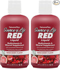 NaturesPlus Source of Life RED Multivitamin Liquid - 30 oz Pack of 2 - Energy &amp Immune Support - with Exotic Red Fruits Lycopene &amp Lutein - Vegetarian &amp Gluten Free - 60 Total Servings