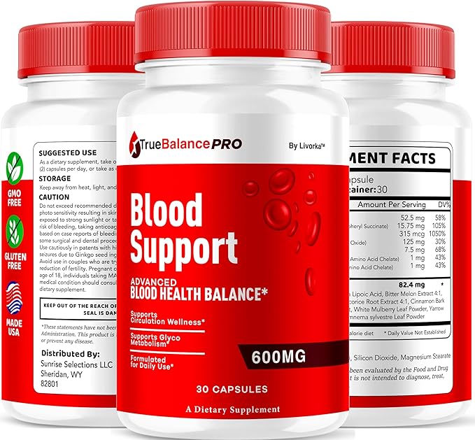 True Balance Blood Support Pro Glycogen Capsules Maximum Strength TrueBalancePro Pills Supplement Multivitamin All Natural Advanced Formula Daily Health &amp Wellness 30 Capsules for 1 Month